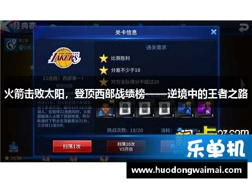 火箭击败太阳，登顶西部战绩榜——逆境中的王者之路